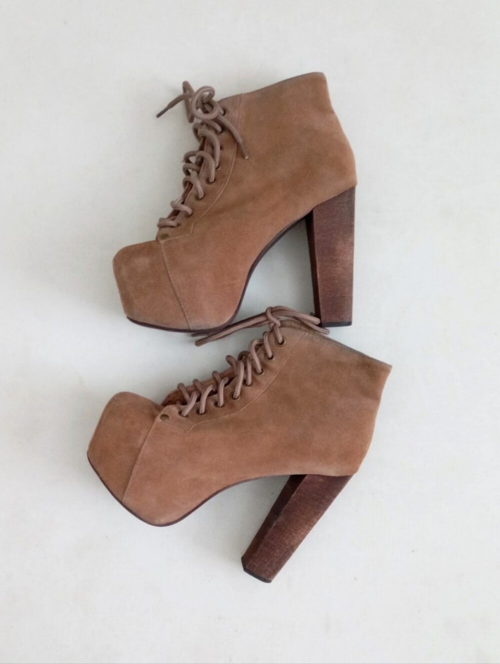 Jeffrey Campbell tan brown suede leather lace-up platform ankle booties - Picture 2 of 14